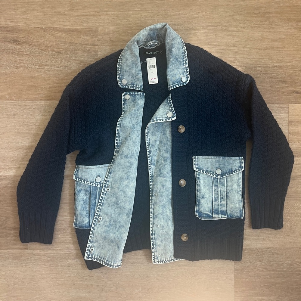 Blank NYC Denim Collar Navy Jacket